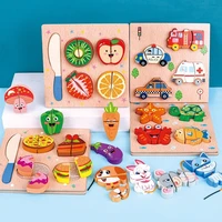 simulation kitchen pretend toy set wooden puzzle montessori educational toy for kids gift cutting fruit and vegetable set