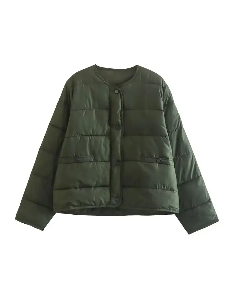 

BBWM 2022 New Winter Women Fashion Solid Color Cotton Coat Vintage Long Sleeve Round Neck Single Breasted Female Coat