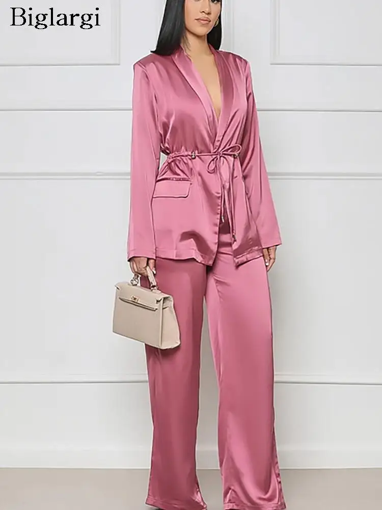 

Autumn 2 Two Piece Set Women Long Sleeve Casual V Neck Ladies Tops Fashion Wide Leg Long Woman Pants 2023