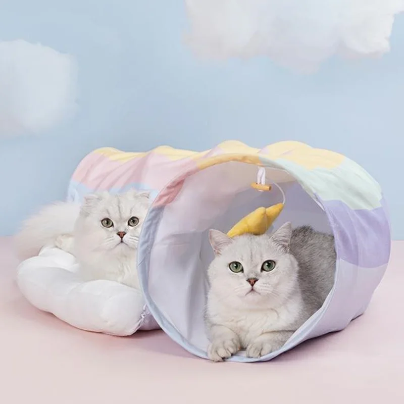 

Pet Bad Tunnel Cats Bed Interactive Foldable Cat House Cave Indoor Ferrets Rabbit Beds Mat Kitten Kennel Window Toys Exercising