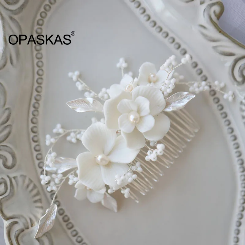 

Hair Comb For Women Fairy Alloy Leaf Rhinestone Ceram Flower Hairpins Freshwater Pearls Bridal Wedding Hair Accessories Jewelry