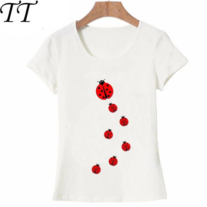 

New Summer Fashion Women T-Shirt Many Ladybugs Novelty Design T-Shirt Girl Casual Tops Female Tees Funny Woman Short Sleeve