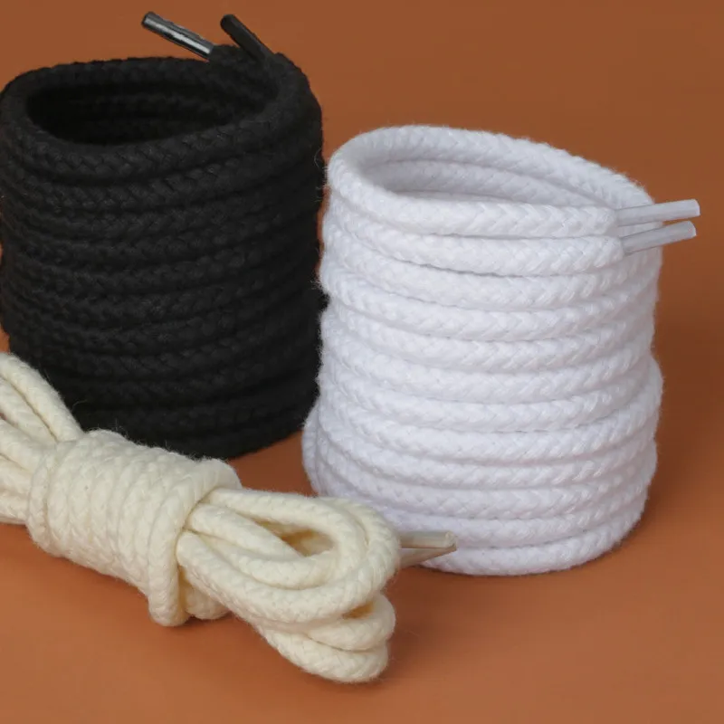 7mm Round Bold Cotton Thick Rope Laces Solid Color Low-top Canvas Beige Pink Sport Women Men Shoelaces Cashew Flower Strings