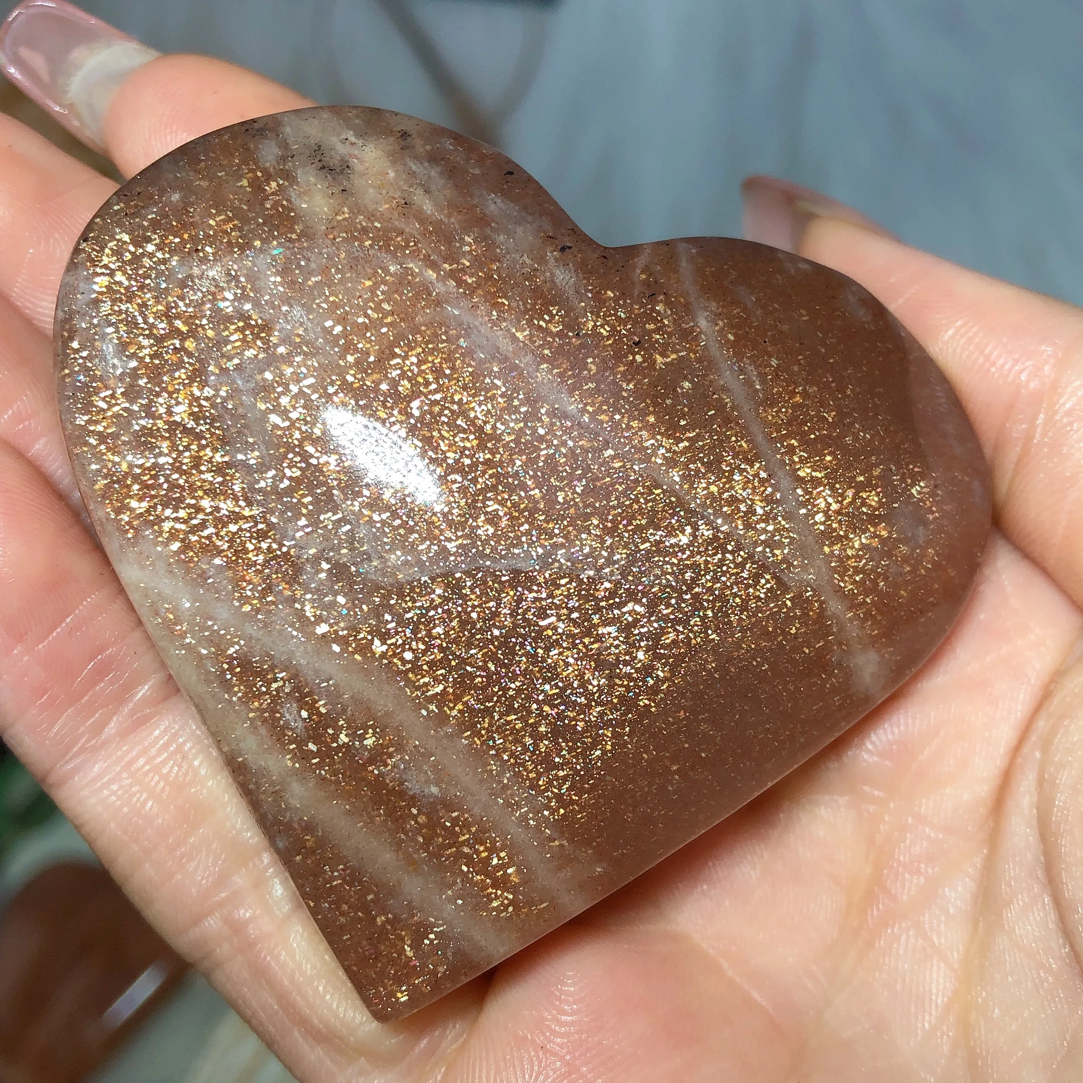 Натуральные кристаллы Sunstone смешанный лунный камень сердце радуга вспышка