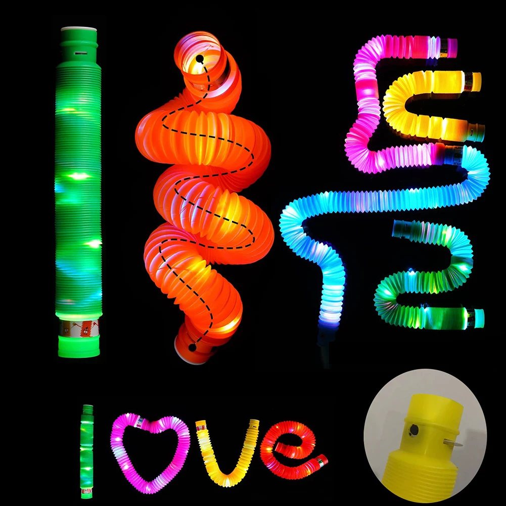 

DIY Luminous Pop Tubes LED Fluorescent Color Stretched Plastic Tube Corrugated Telescopic Tube Vent Decompression Toy Long Squis