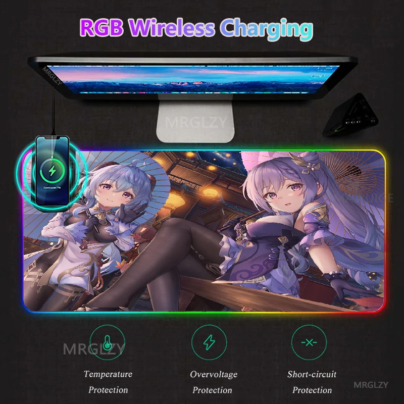

Genshin Impact RGB LED Mouse Pad Wireless Charge Mouse Pad Sexy Ganyu Typec Interface Gaming Accessories Desk Mats Carpets Rugs
