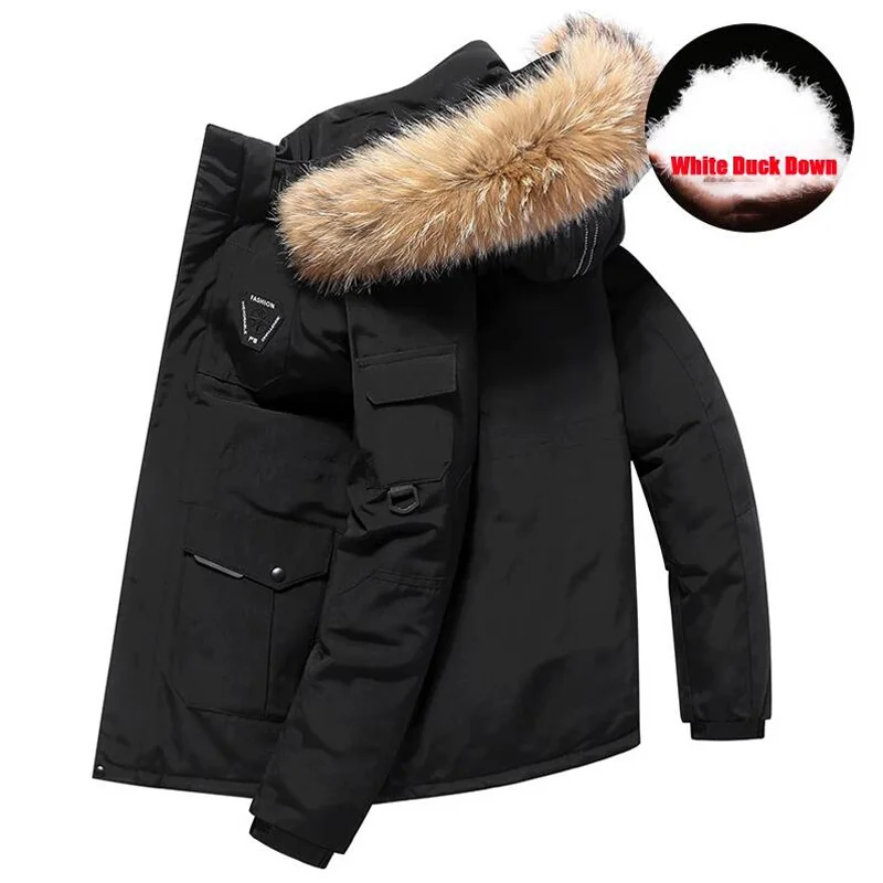 

Мужская зимняя куртка с меховым воротником, с карманами