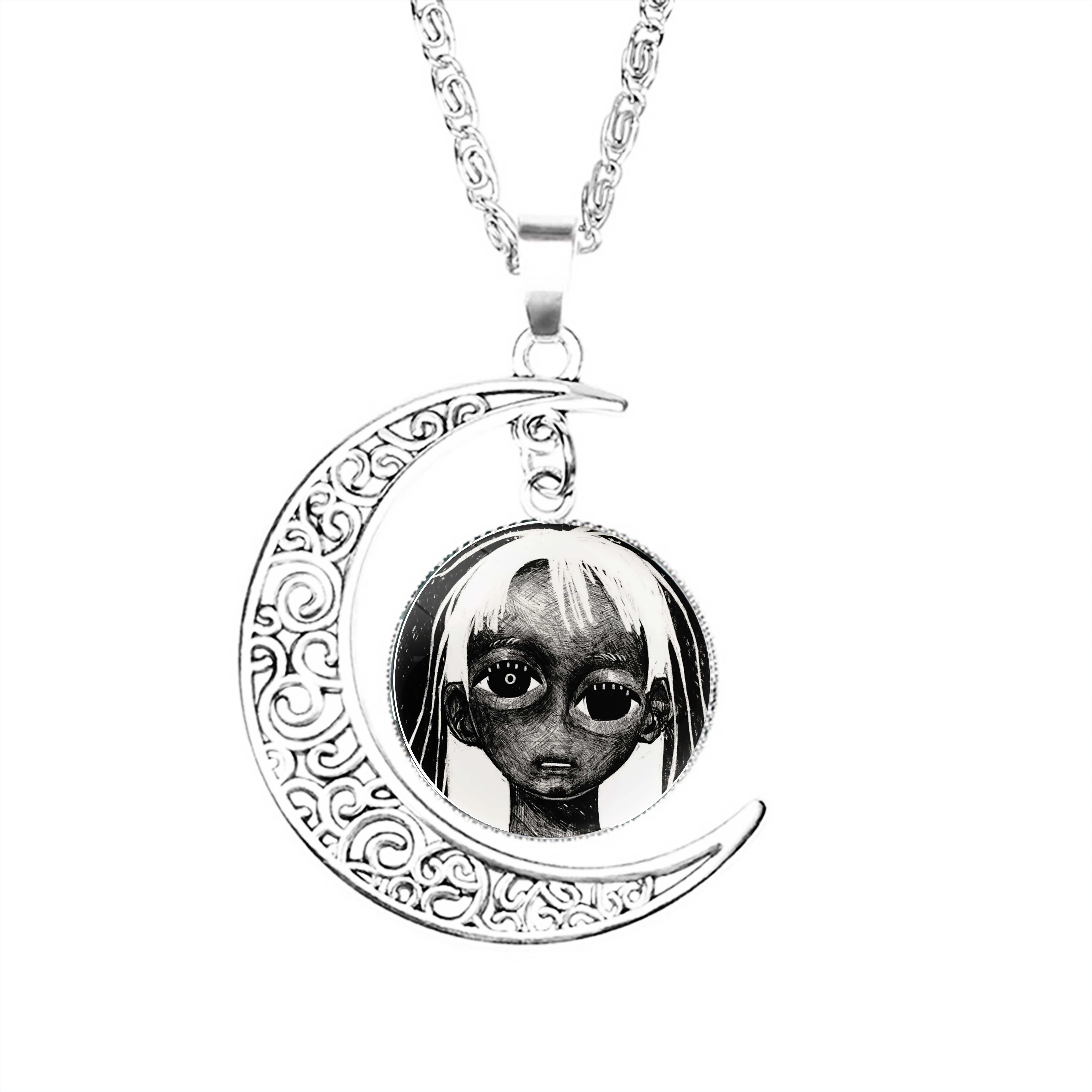 

Ожерелье с изображением смещенной Луны, ювелирные изделия для мальчиков, стеклянная цепочка, подарки, ювелирные изделия, подвеска в виде полумесяца для девушек и влюбленных, женский кулон из нержавеющей стали для мужчин