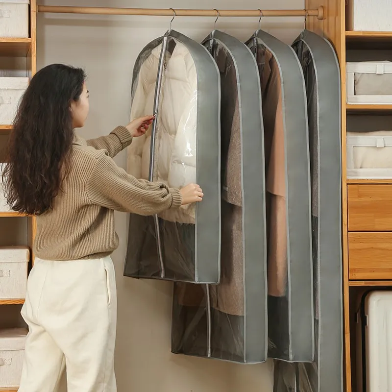 

Moistureproof Hanging Clothes Dust Covers Non-Woven Suit Coat Storage Bag Wardrobe Clothing Organizers Dress Protector Pouch