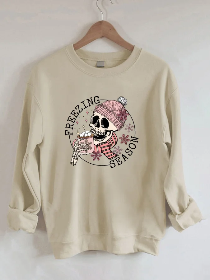 

Freezing Season Skull - Casual Round Neck Sweatshirt