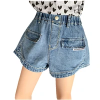 2022 summer teen girls denim shorts clothes new arrival childrens elastic waist fashion fake pocket design shorts 5 14years old