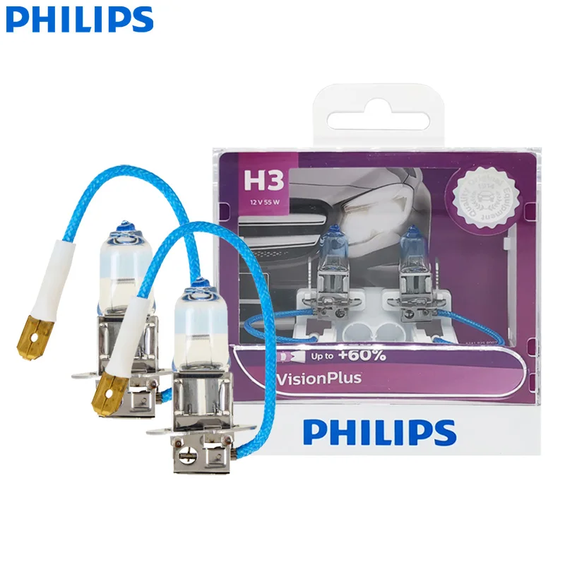 

Philips H3 12V 55W PK22s VisionPlus 3250K Bright Light Up to 60% Vision Halogen Car Bulbs Original Fog Lamps 12336VPS2, 2X
