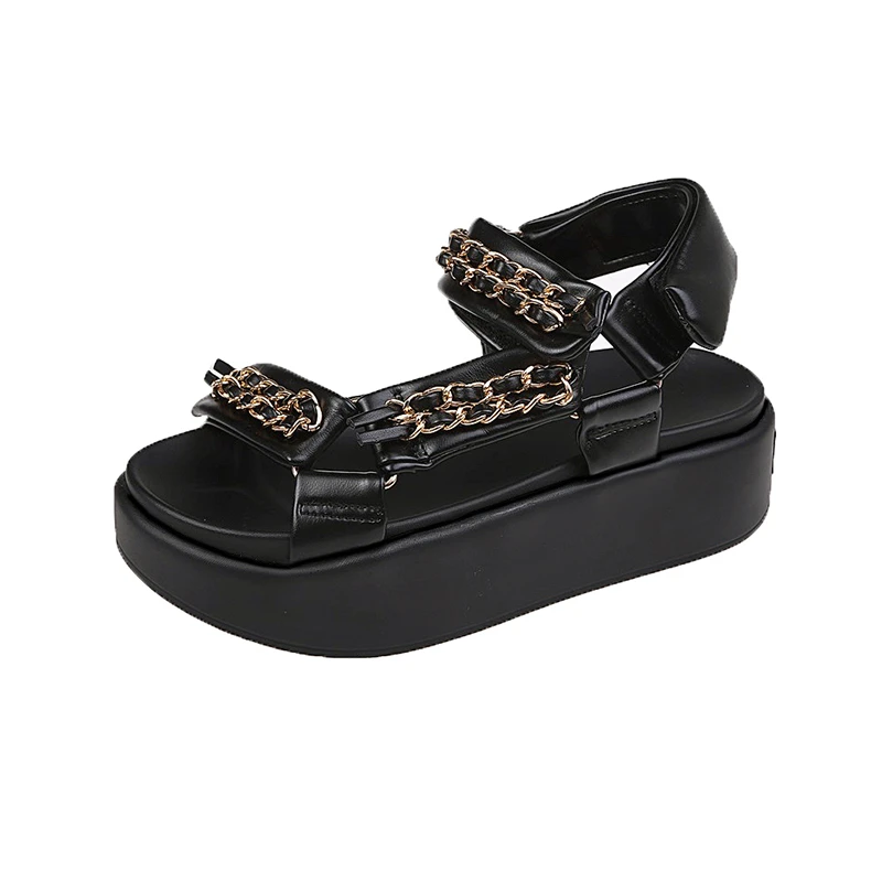 

Женские кроссовки на танкетке 5,5 см, летняя женская повседневная обувь из искусственной кожи на липучке, пляжная обувь для женщин