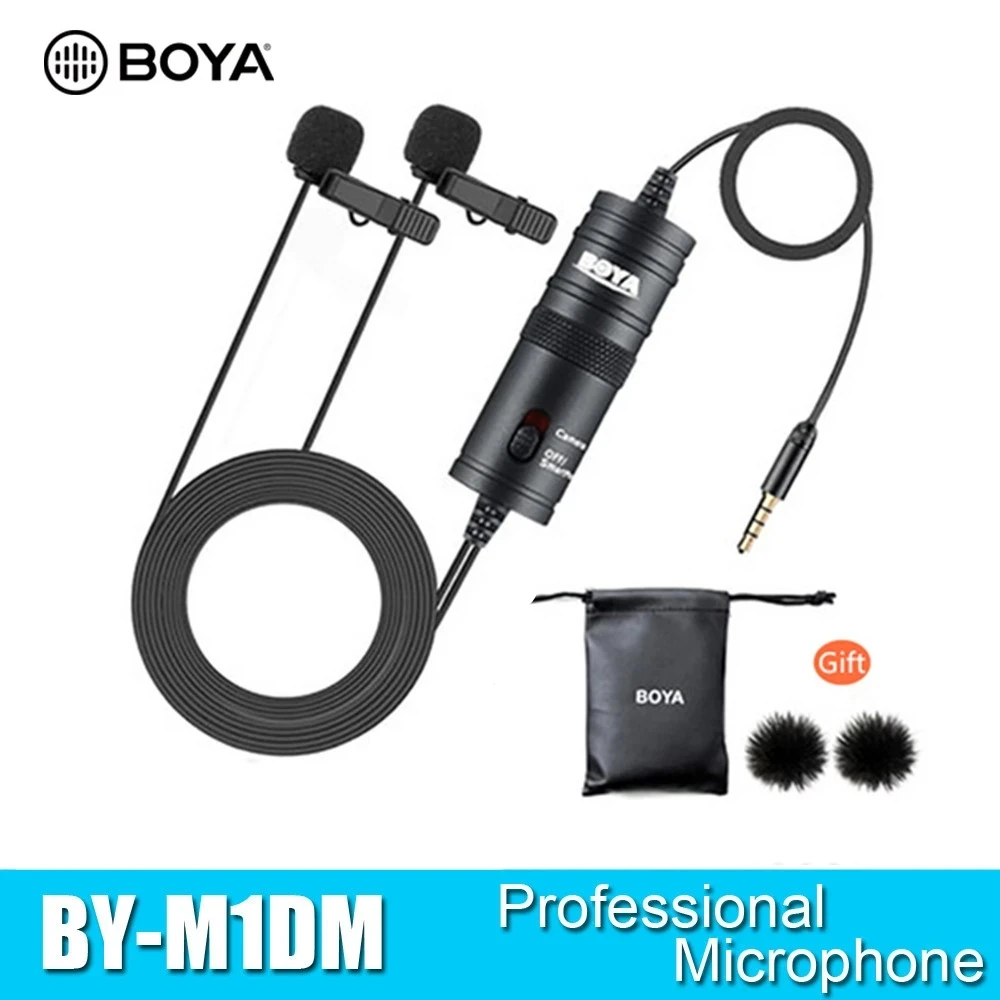 

BOYA BY-M1DM Microphone with 6M Cable Dual-Head Lavalier Lapel Clip-on for DSLR Canon Nikon iPhone Camcorders Recording VS BY-M1