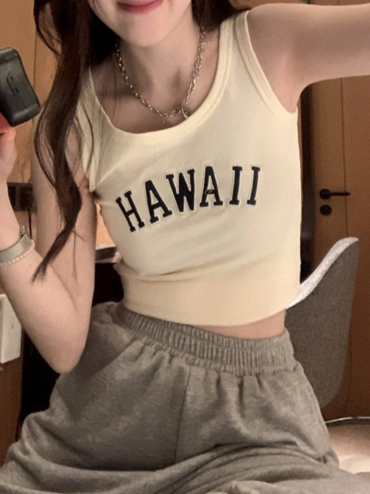 Женский топ с надписью базовый трикотажный жилет в рубчик без рукавов короткий