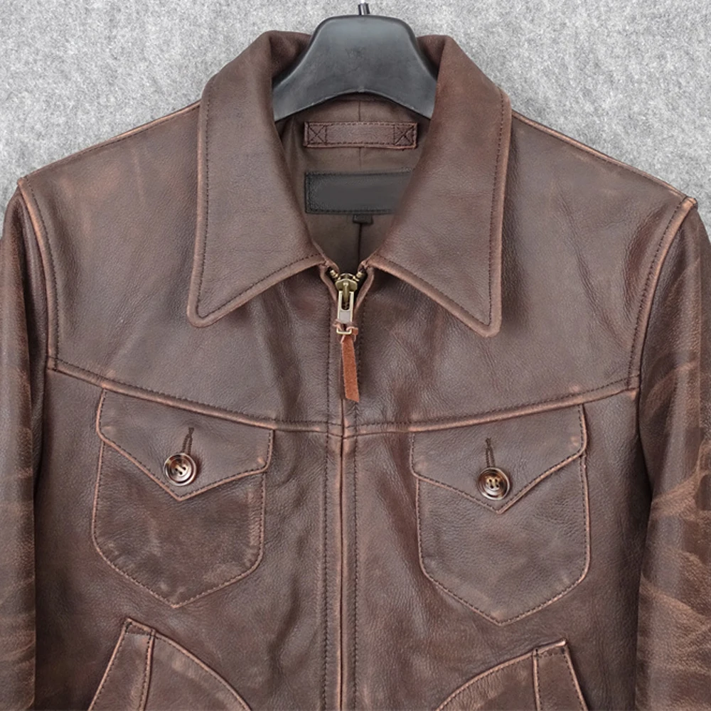 Мужской блейзер из натуральной коровьей кожи с большими карманами