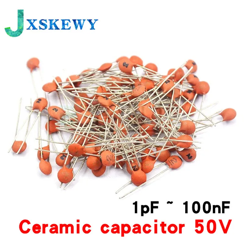 

100pcs Ceramic capacitor 50V 1pF ~ 100nF 0.1uF 104 4.7PF 10PF 22PF 33PF 47PF 100PF 101 220PF 221 330PF 470PF 1NF 103 47NF 473