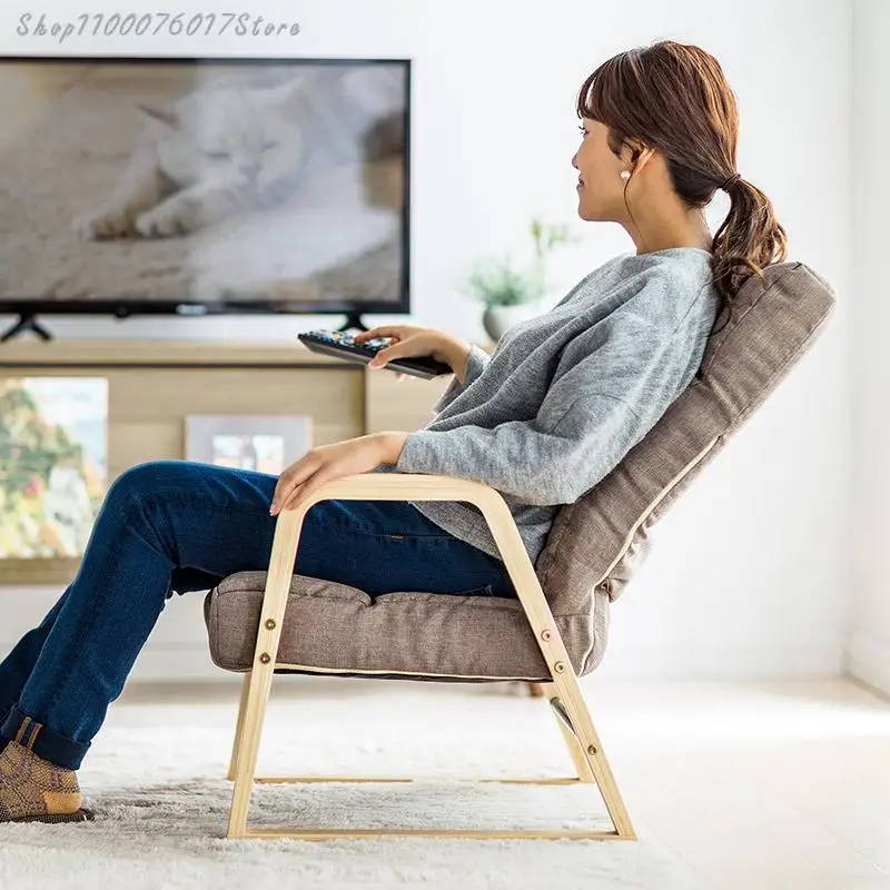 Folding high back wooden foot sofa chair Japanese lazy fabric functional leisure |