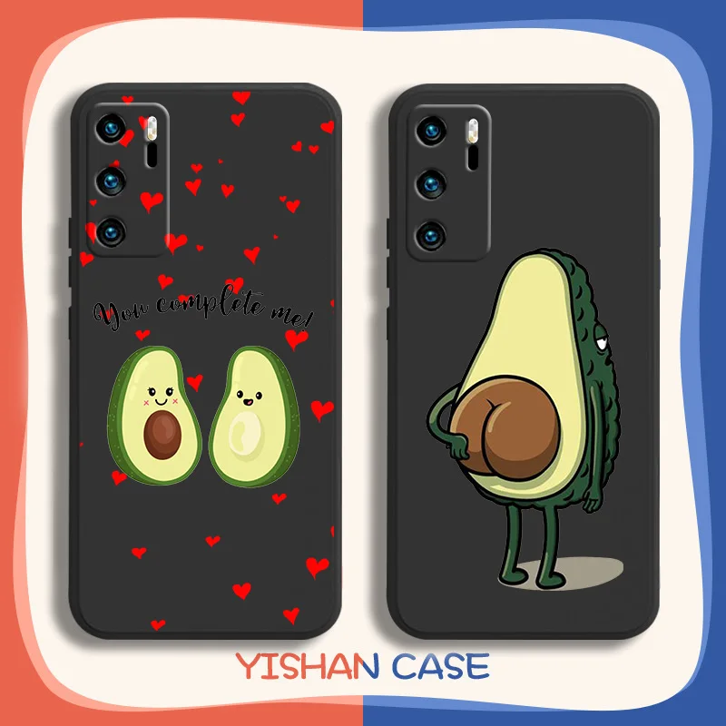 

Cute Cartoon Avocado Phone Case For Huawei P10 P20 P30 P40 P50 Lite Pro 2019 Plus Lite E 5G Black Funda Cover Soft Back Silicone