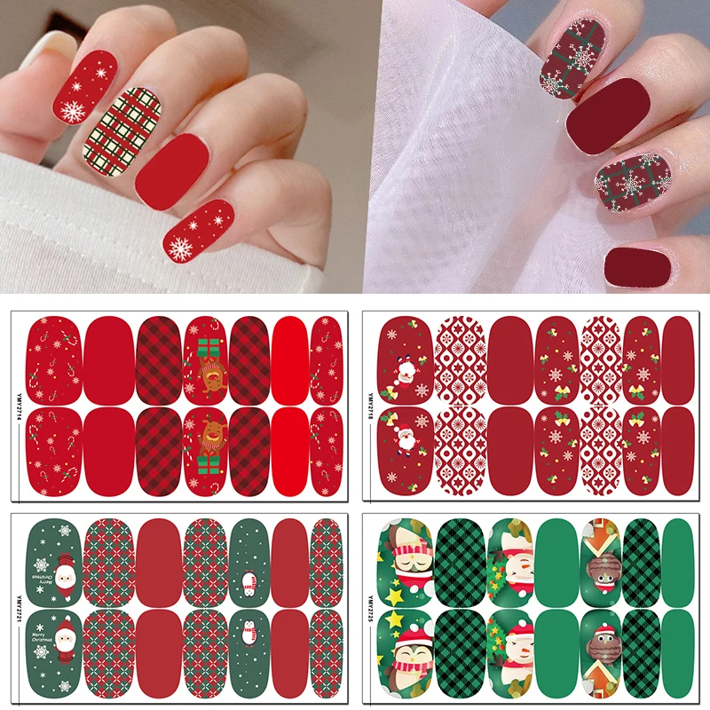 

HEALLOR New Christmas Series Nail Polish Stickers Strips Plain Nail Art Decorations Heart Designs Glitter Powder Manicure Tips