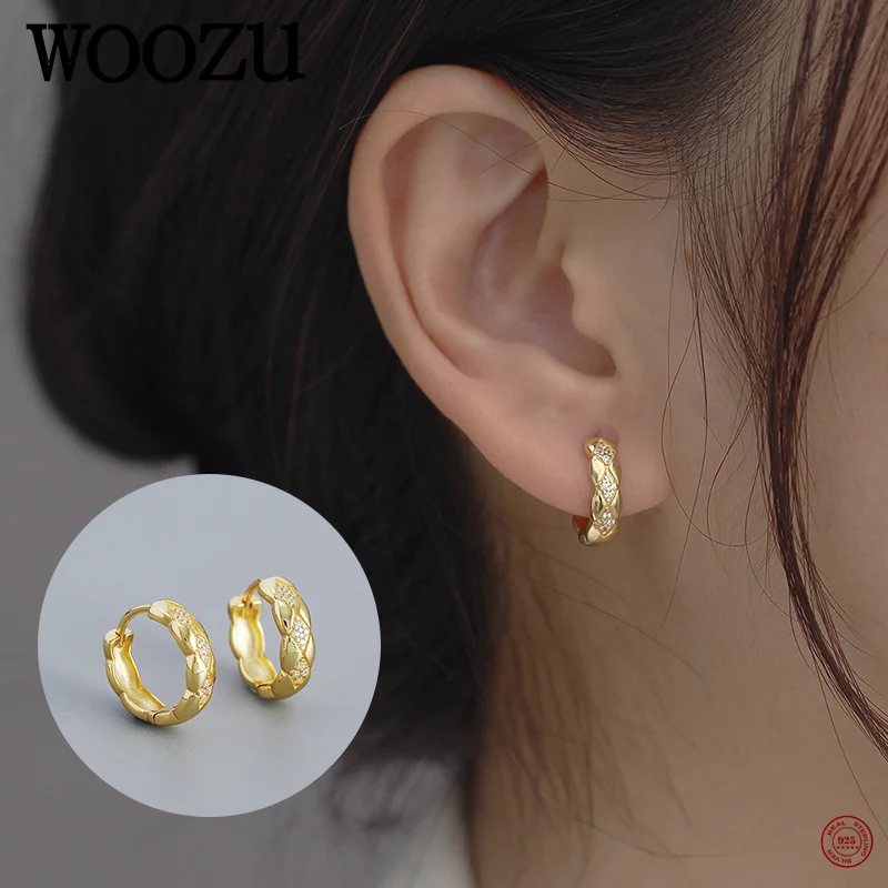 WOOZU 925 Sterling Silver Vintage Simple Round Ear Bone Hoop Earrings for Women Teen Statement Elegant Fine 18k Gold Jewelry ins