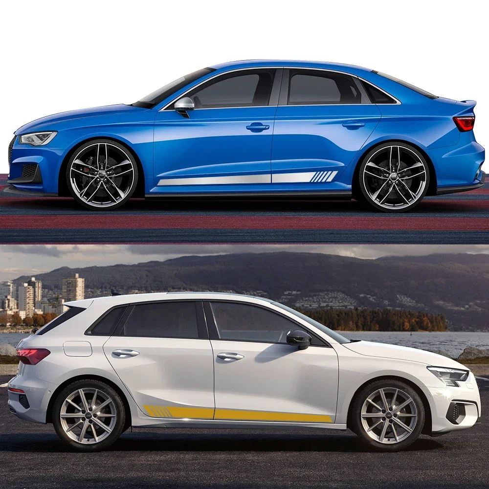 2 Упаковки Виниловых Автомобильных Боковых Наклеек В Полоску Для Audi A3 8p 8v 8l 8y S3 Rs3