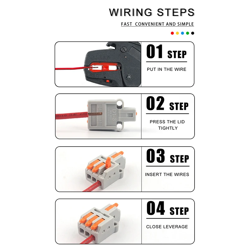 5PCS Universal Compact Wire Connector Splitter Quick Electrical Cable Splice Terminal Block For 28-12AWG Small Wiring Connectors |