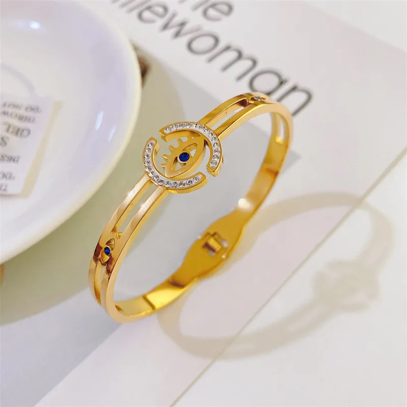 

Hot Sale Classic Lucky Evil Eye Bracelets Enamel Bangle Stainless Steel Gold Color Woman Bracelet Jewelry Wholesale Femme Gift