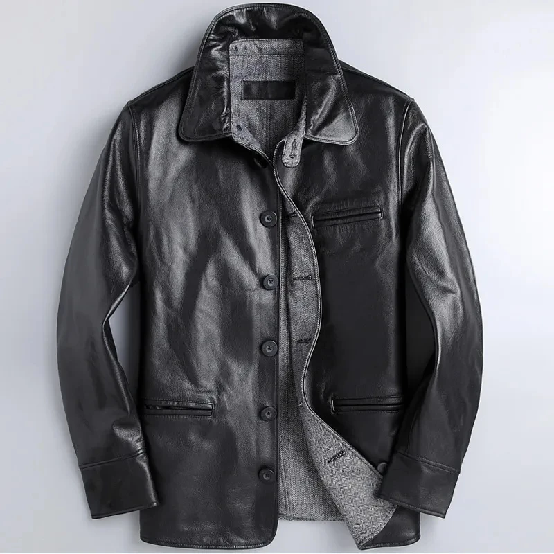 Европейский повседневный мужской блейзер из воловьей кожи куртка натуральной