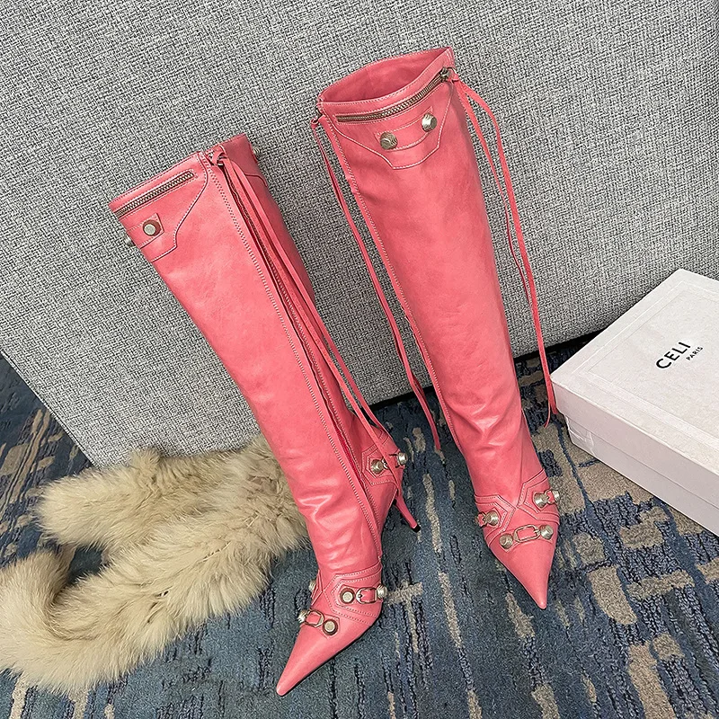 New Arrival Women's Boots for 2023 Over-the-Knee Pointed Toe Boots with Studs and Side Zipper, Plus Size Fashionable Boots