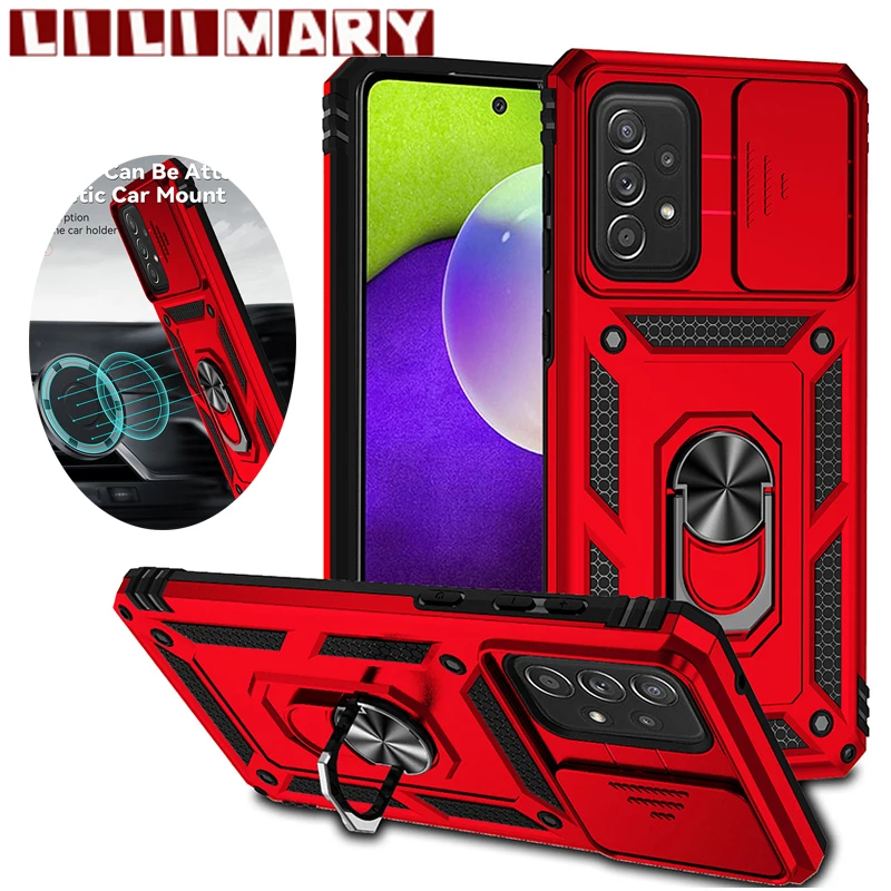 

Slide Camera Lens Case For Samsung Galaxy A73 5G A53 A33 A23 A13 A04S A53 A52 A42 A32 A14 A03S A03 A02S Bumpers Armor Ring Cover