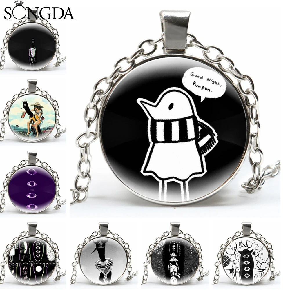 

Goodnight Punpun Necklace Pendant For Women Men Cute Glass Dome Neck Chains Charm Fashion Jewelry Gifts Accessories Wholesale