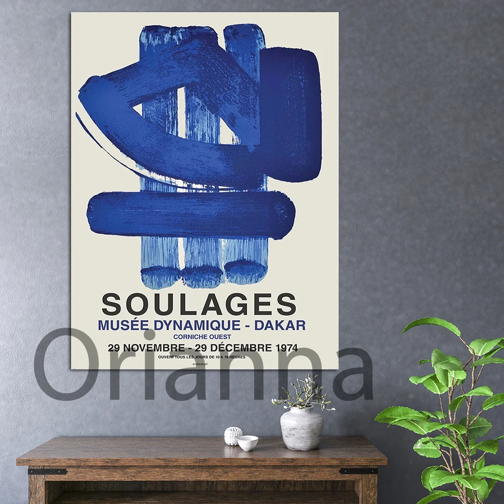 Постер Pierre Soulages-Musee Dynamic-Dacar-Blue Wall Art винтажный художественный постер декор для