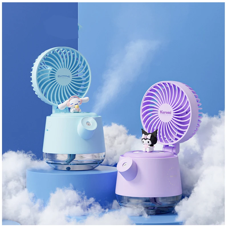 

Sanrios Kettle Shaped Desktop Fan Night Light Humidifier Function Cinnamoroll Kuromi Cartoon Kawaii 4in1 USB Multifunctional Fan