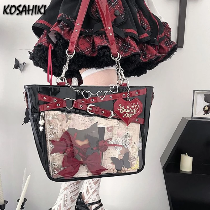 Прозрачная эстетичная женская сумка Y2k из искусственной кожи под подмышки модная