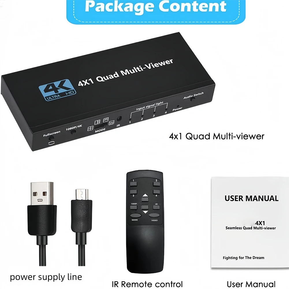 Фото 4K HDMI-совместимый мультивевный коммутатор 4X1 HDR HD-переключатель Дистанционный мульти-перерыв сплиттер экрана для PS4/ПК/DVD/камеры безопасности №5