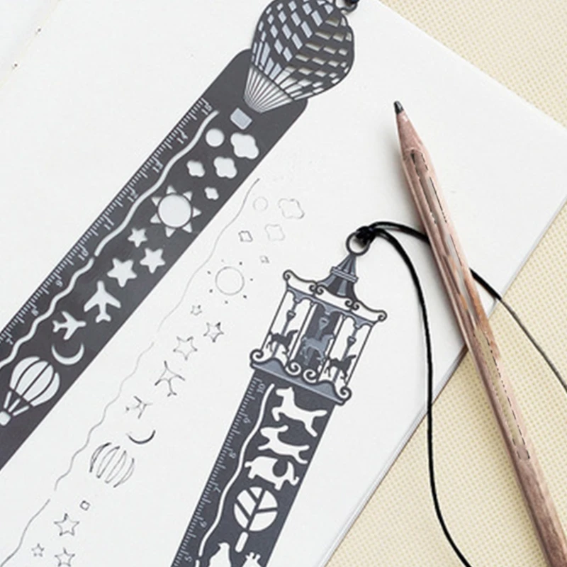 

Exquisite Hollow-out Metal Bookmark with Scaled Ruler Hot Air Balloon-shaped Metal Bookmark Carousel-shaped Bookmarks