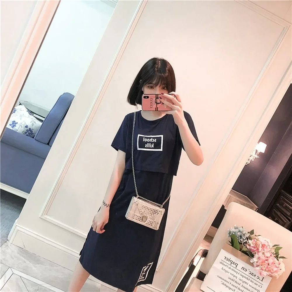 Летние полосатые платья для беременных пижамы многофункциональное платье и