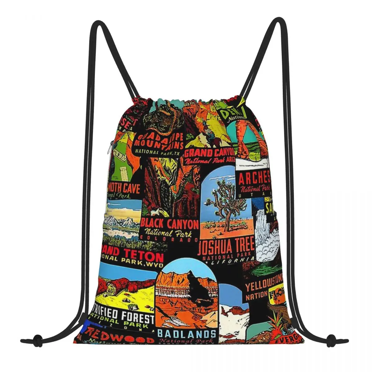 

American National Parks Vintage Travel Decal Bomb Graffiti Doodle Sweet Art Backpack Bundle Pocket Shopping Bag Storage Bag