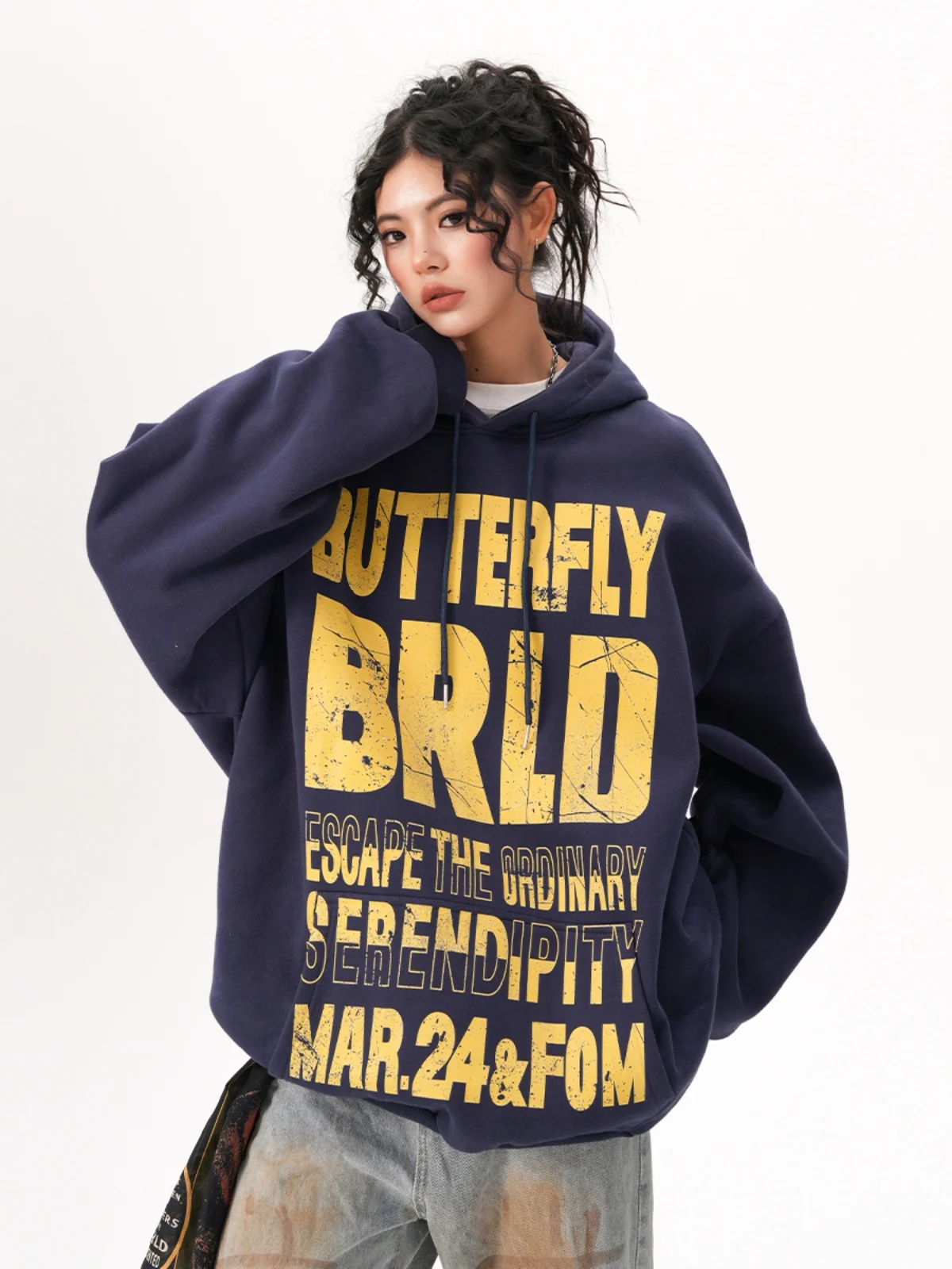 Американский ретро свитер с капюшоном пятнистыми буквами Женская Осенняя