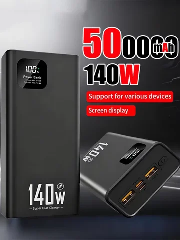 500000 мАч сверхбольшой емкости Power Bank 140 Вт сверхбыстрая зарядка портативный мобильный аккумулятор с цифровым дисплеем внешний аккумулятор