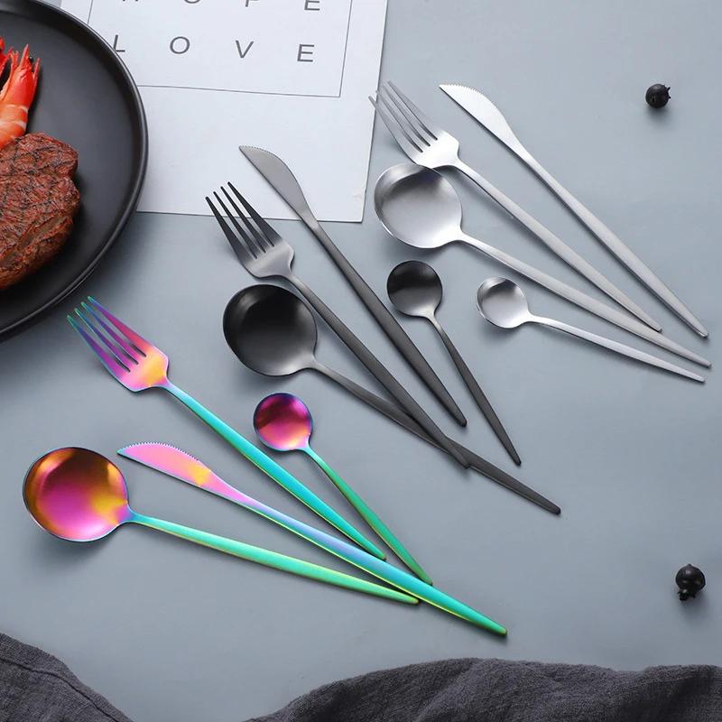 

Matte Cutlery Tableware Stainless Steel Spoon and Fork Set Dining Table Sets Dinnerware Set Utensils Kitchen Accessories
