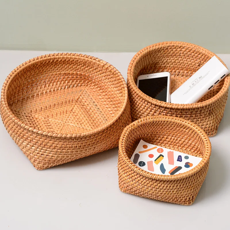 

Portable Fruit Woven Plant Storage Baskets Candy Basket Bottom New Tray Fiber Snack Organizing Basketry For Square Rattan Plant