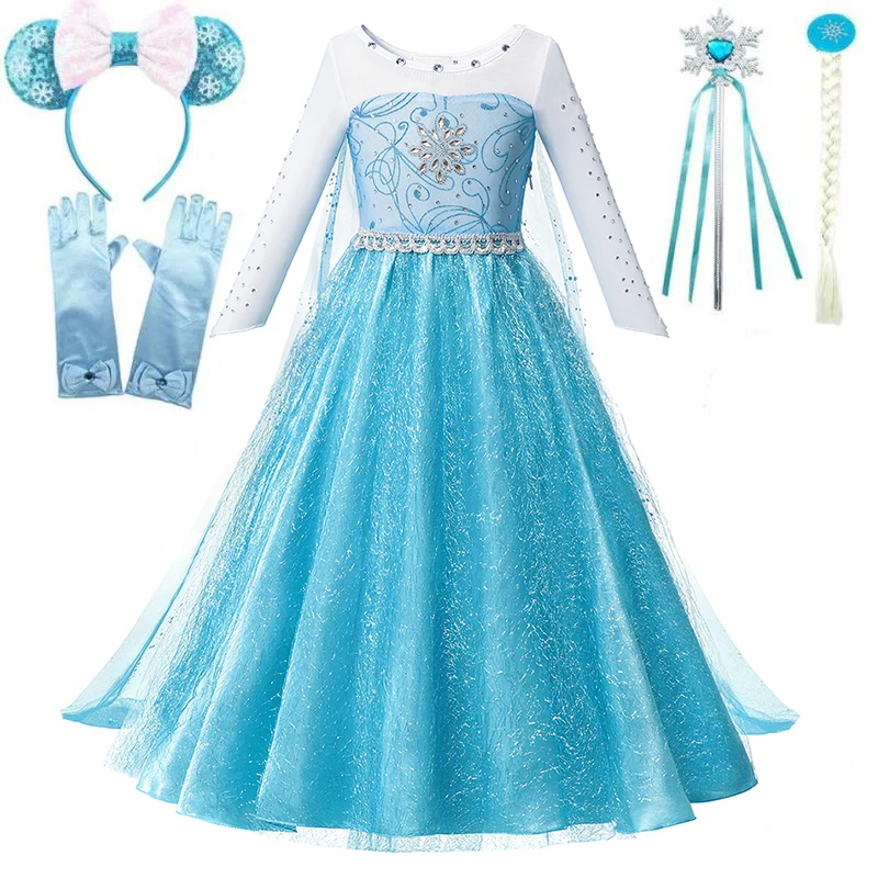 

Disney Frozen Costume Princess Dress for Girls White Sequined Mesh Ball Gown Carnival Clothing Kids Cosplay Snow Queen Elsa Anna