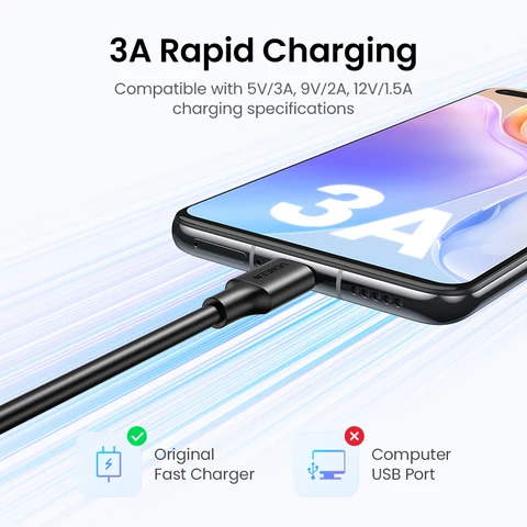 Кабель UGREEN USB C для iPhone 15 Samsung S23 Xiaomi 11 Pro, зарядный USB-кабель для передачи данных, кабель для быстрой зарядки, 3 А