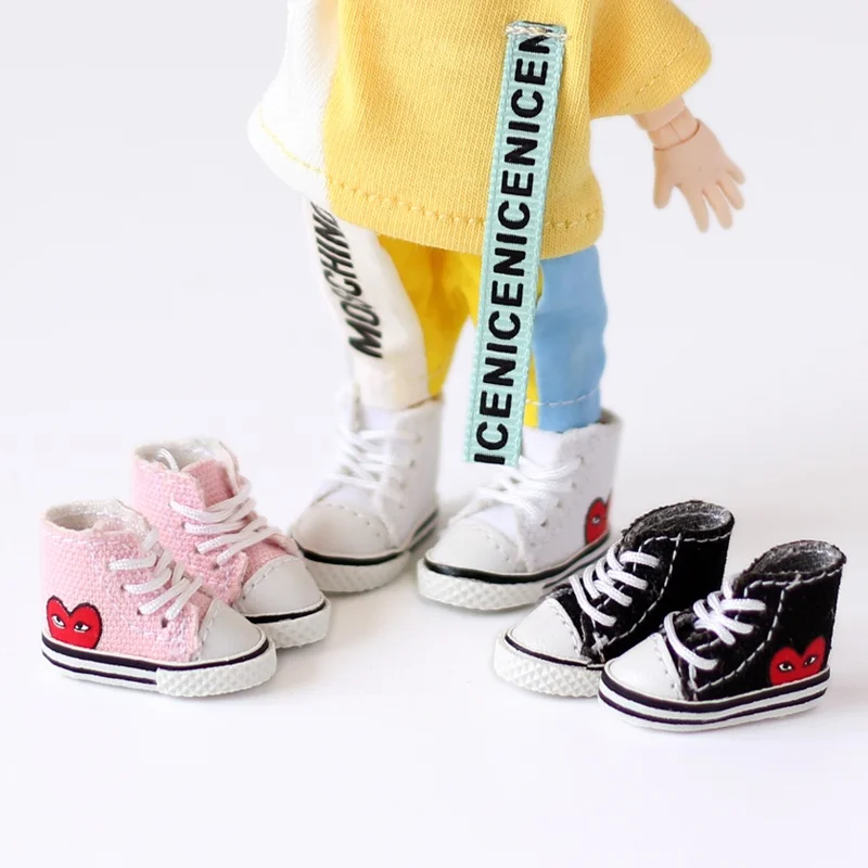 

Ob11 Doll 2.5*1.1cm Shoes Canvas Shoes Sports Shoes With Heart Pattern For Molly, Obitsu 11 Holala, Gsc, Ymy, Ddf, 1/12bjd Doll