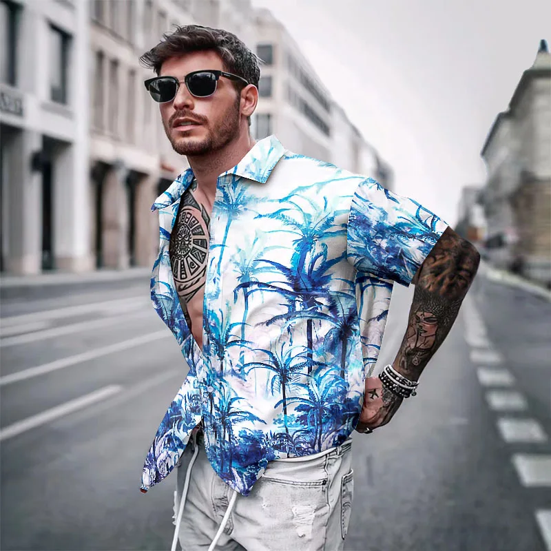 

2023 Mens Shirt Casual Summer Lapel Printing Thin Mens Short Sleeve Shirt