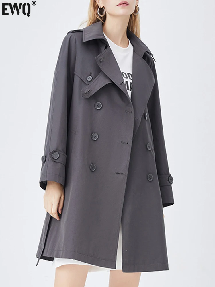 

[EWQ] Party Trench Jacket Women Double Breasted Elegant Fashion Red Windbreaker Coat With Waistband 2023 Autumn Winter 16U4569