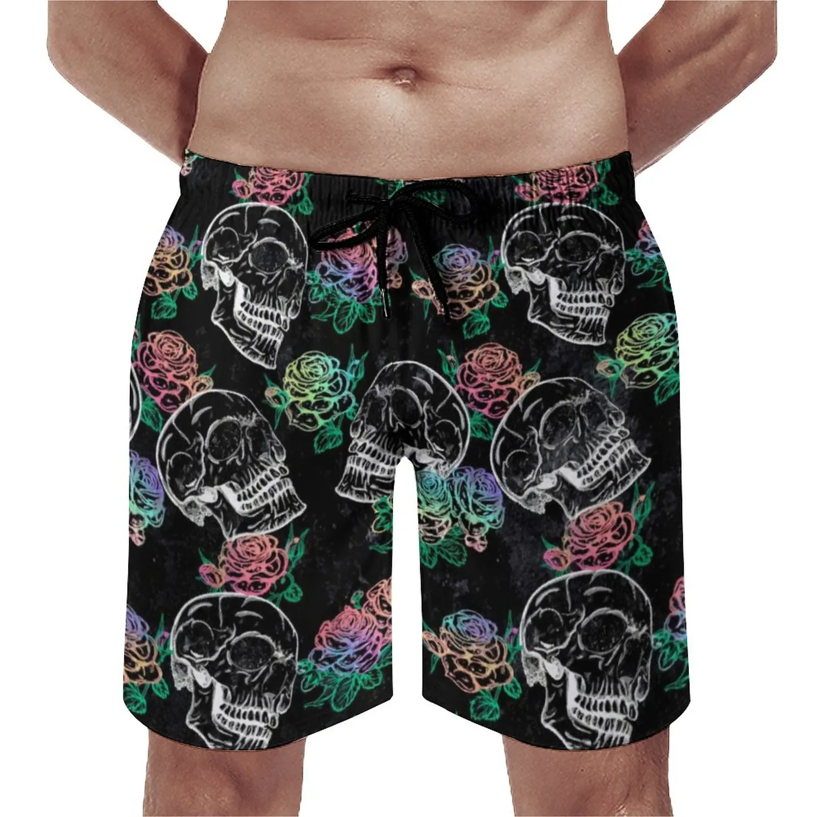 

Sugar Skull Board Shorts Summer Ombre Roses Print Hawaii Beach Shorts Men Sports Fitness Fast Dry Design Swim Trunks
