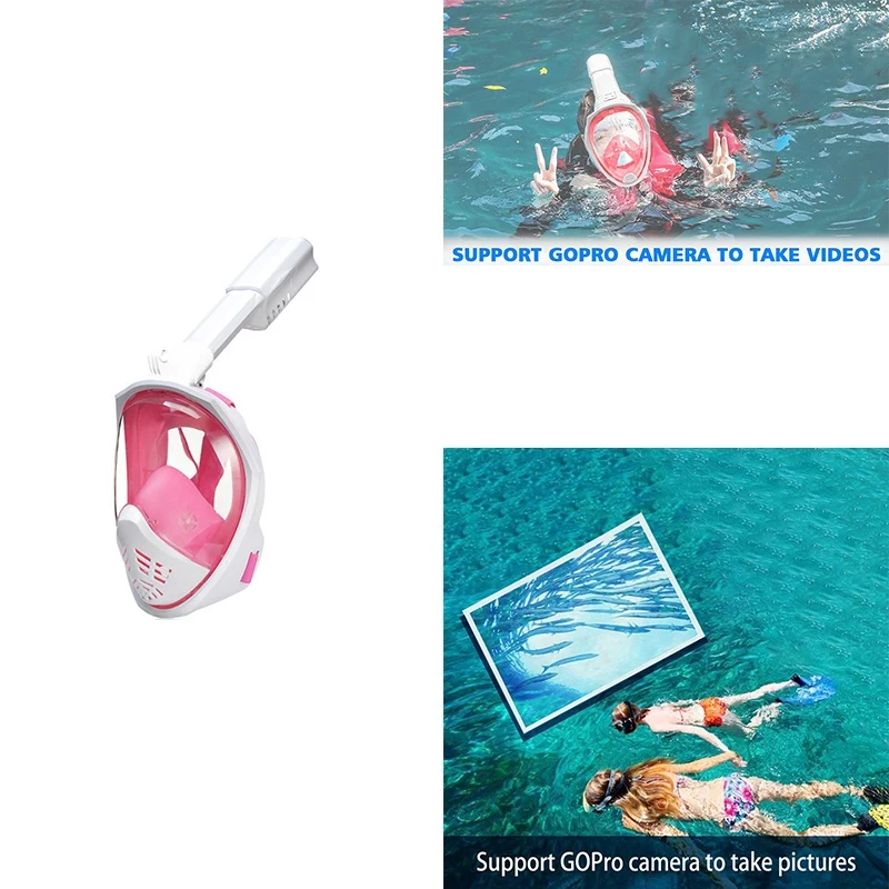 

Маска для подводного плавания на все лицо, панорамная маска для подводного плавания на 180 ° со съемным креплением для камеры, для плавания, т...